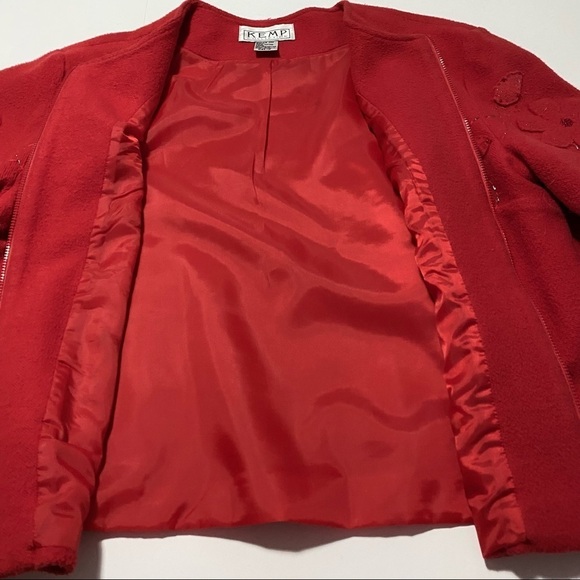 Vintage Red Floral Felted Appliqué Blazer Jacket  Sz 12 Beaded - Picture 9 of 13